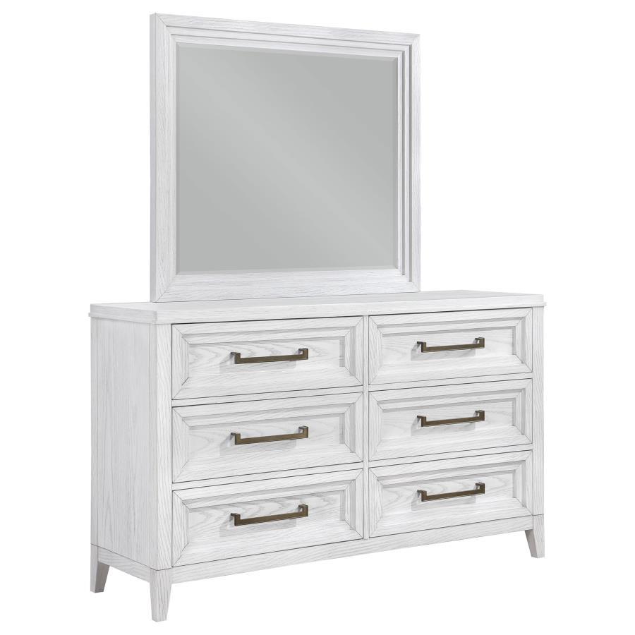 Marielle - 6 - Drawer Dresser With Mirror - Distressed White Dresser & Mirror modern furniture Contempo Furniture