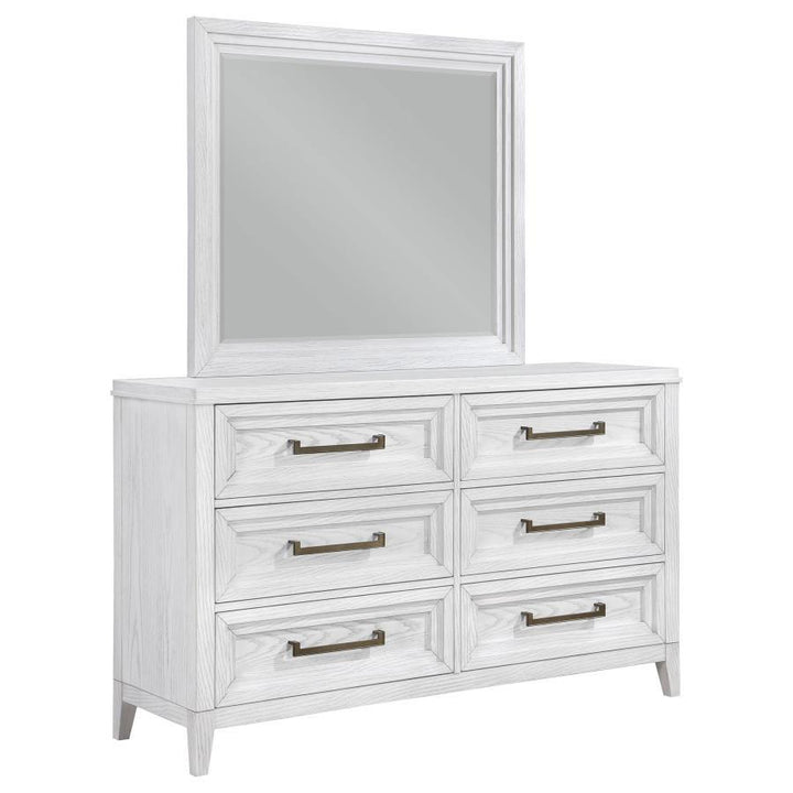 Marielle - 6 - Drawer Dresser With Mirror - Distressed White Dresser &amp; Mirror modern furniture Contempo Furniture