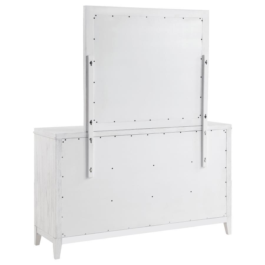 Marielle - 6 - Drawer Dresser With Mirror - Distressed White Dresser & Mirror modern furniture Contempo Furniture