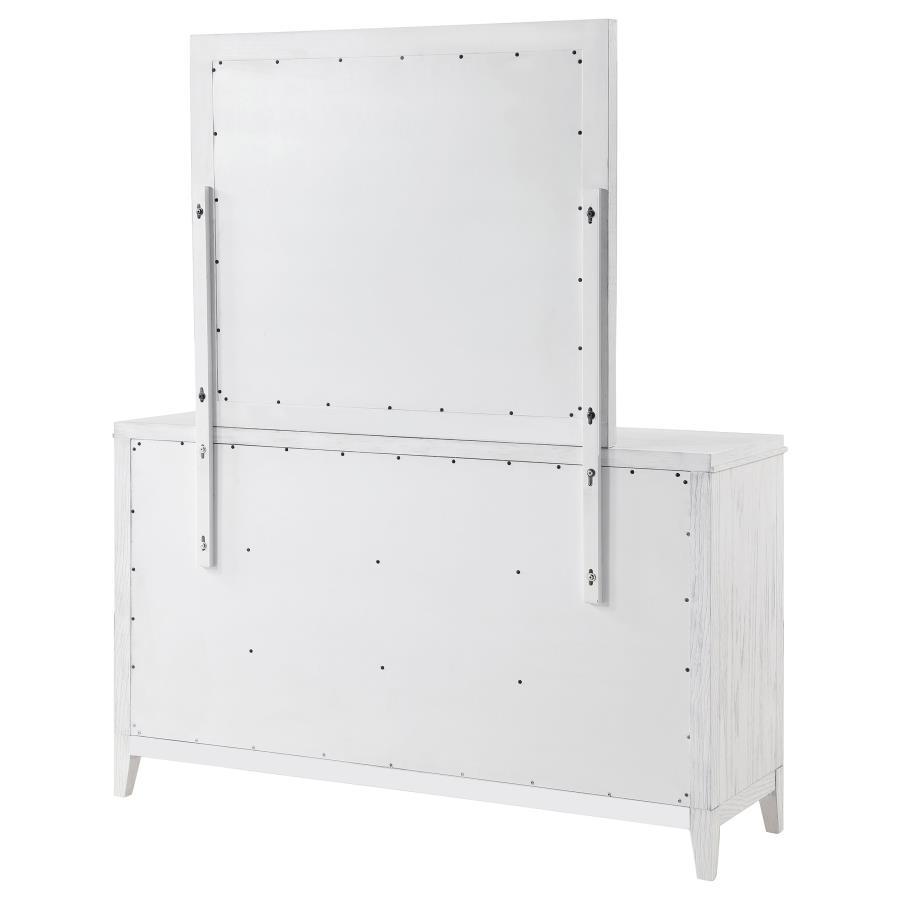Marielle - 6 - Drawer Dresser With Mirror - Distressed White Dresser & Mirror modern furniture Contempo Furniture
