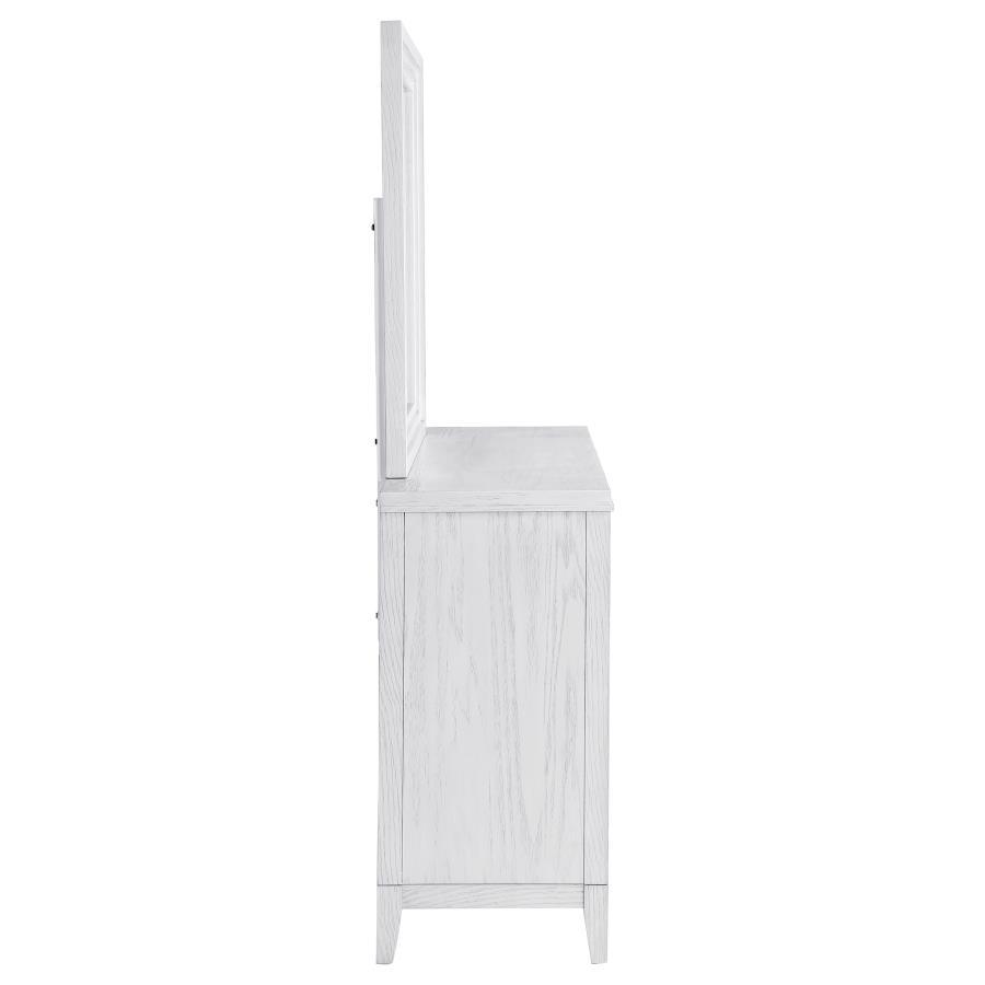 Marielle - 6 - Drawer Dresser With Mirror - Distressed White Dresser & Mirror modern furniture Contempo Furniture