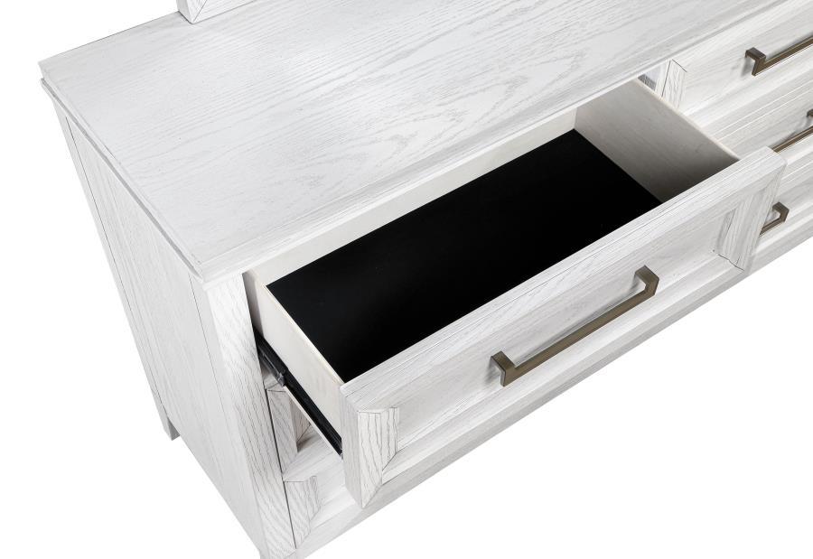 Marielle - 6 - Drawer Dresser With Mirror - Distressed White Dresser & Mirror modern furniture Contempo Furniture