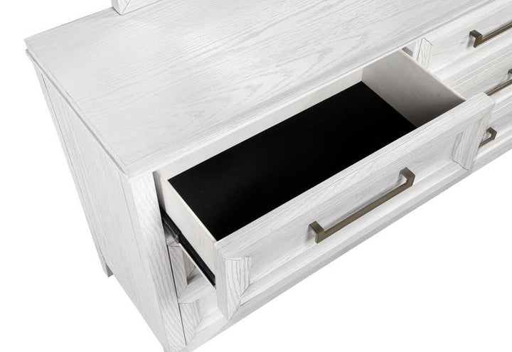 Marielle - 6 - Drawer Dresser With Mirror - Distressed White Dresser &amp; Mirror modern furniture Contempo Furniture