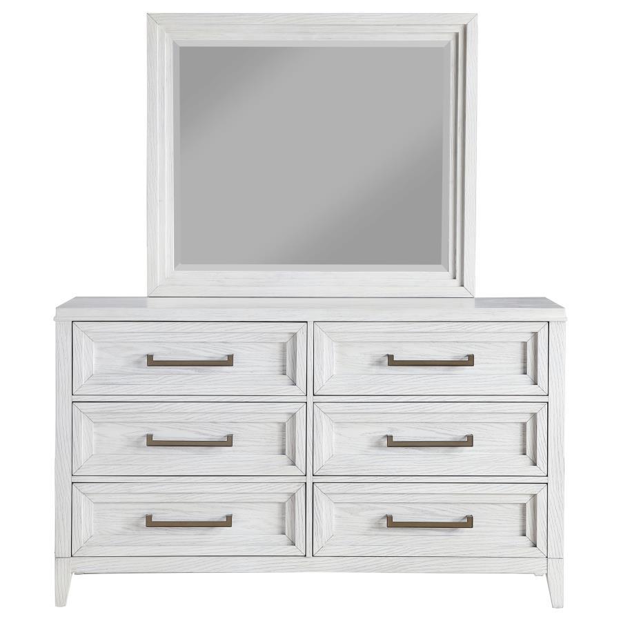 Marielle - 6 - Drawer Dresser With Mirror - Distressed White Dresser & Mirror modern furniture Contempo Furniture