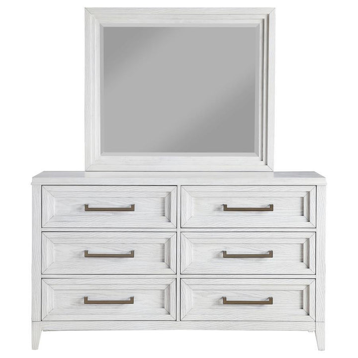 Marielle - 6 - Drawer Dresser With Mirror - Distressed White Dresser &amp; Mirror modern furniture Contempo Furniture