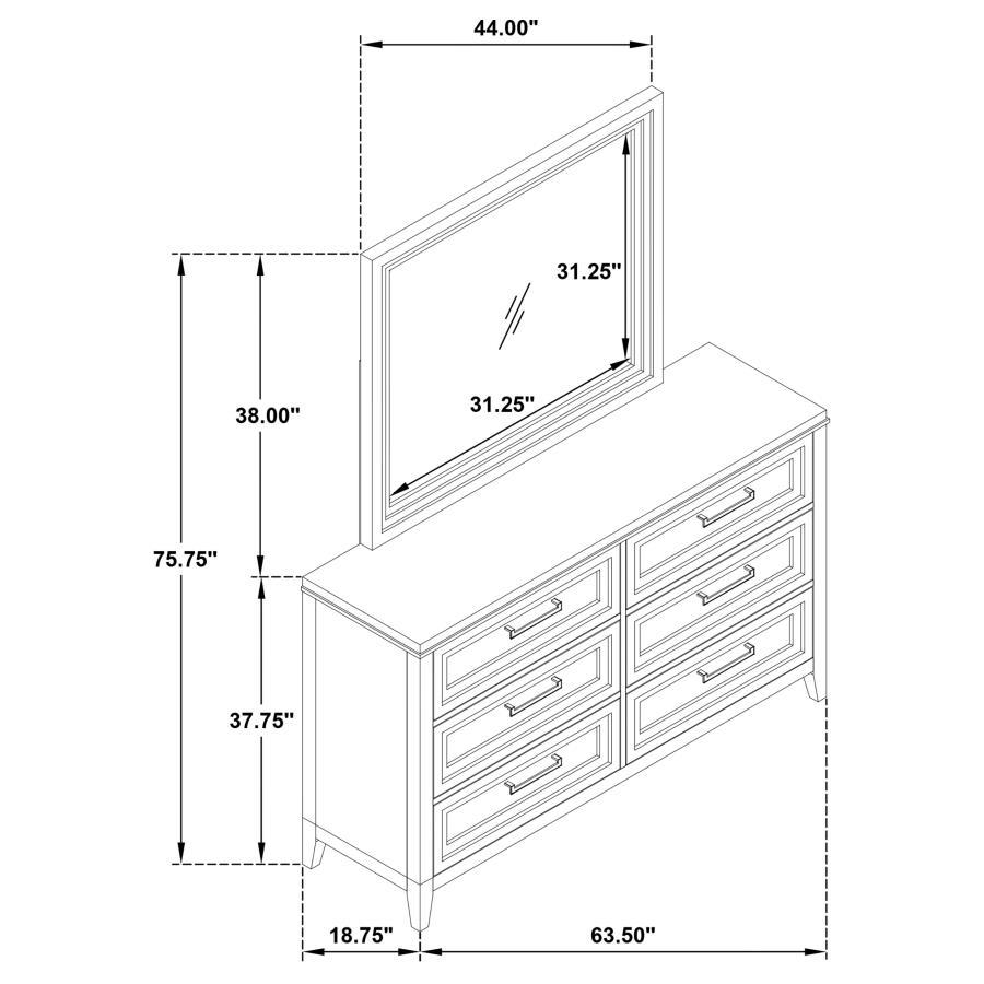 Marielle - 6 - Drawer Dresser With Mirror - Distressed White Dresser & Mirror modern furniture Contempo Furniture