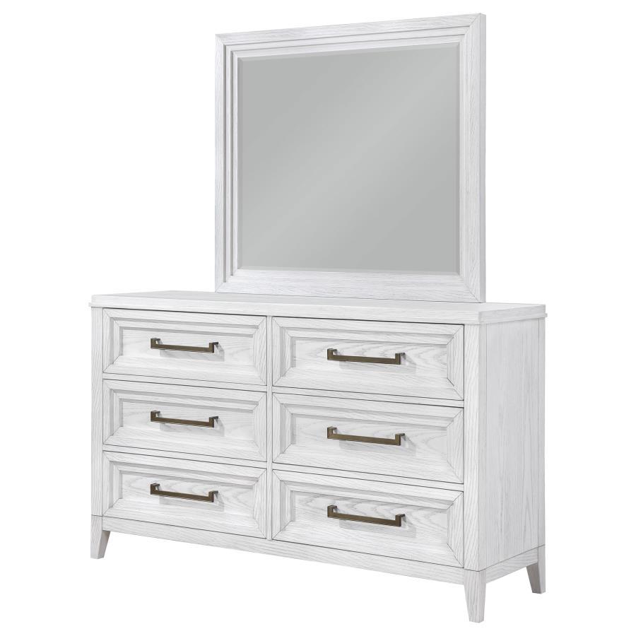 Marielle - 6 - Drawer Dresser With Mirror - Distressed White Dresser & Mirror modern furniture Contempo Furniture