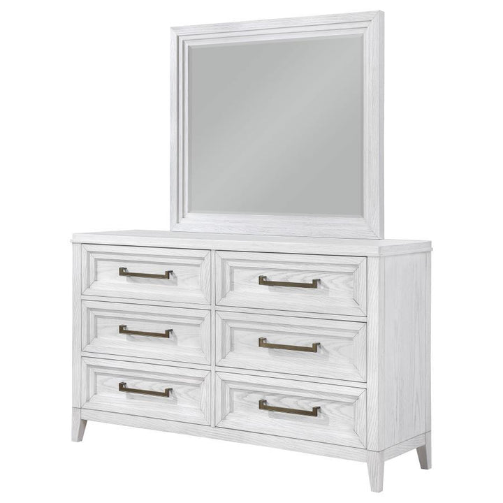 Marielle - 6 - Drawer Dresser With Mirror - Distressed White Dresser &amp; Mirror modern furniture Contempo Furniture