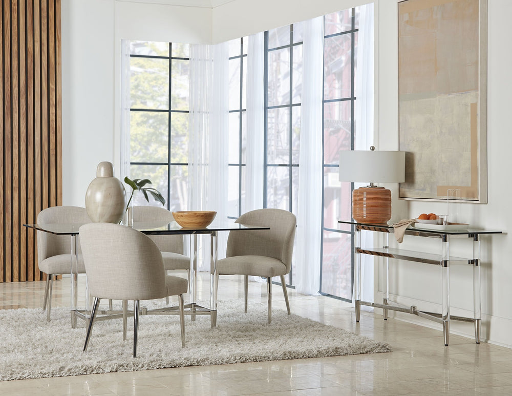 Marilyn Glass Top Dining Server in Polished Stainless Steel and Clear Acrylic Sideboard modern furniture Contempo Furniture