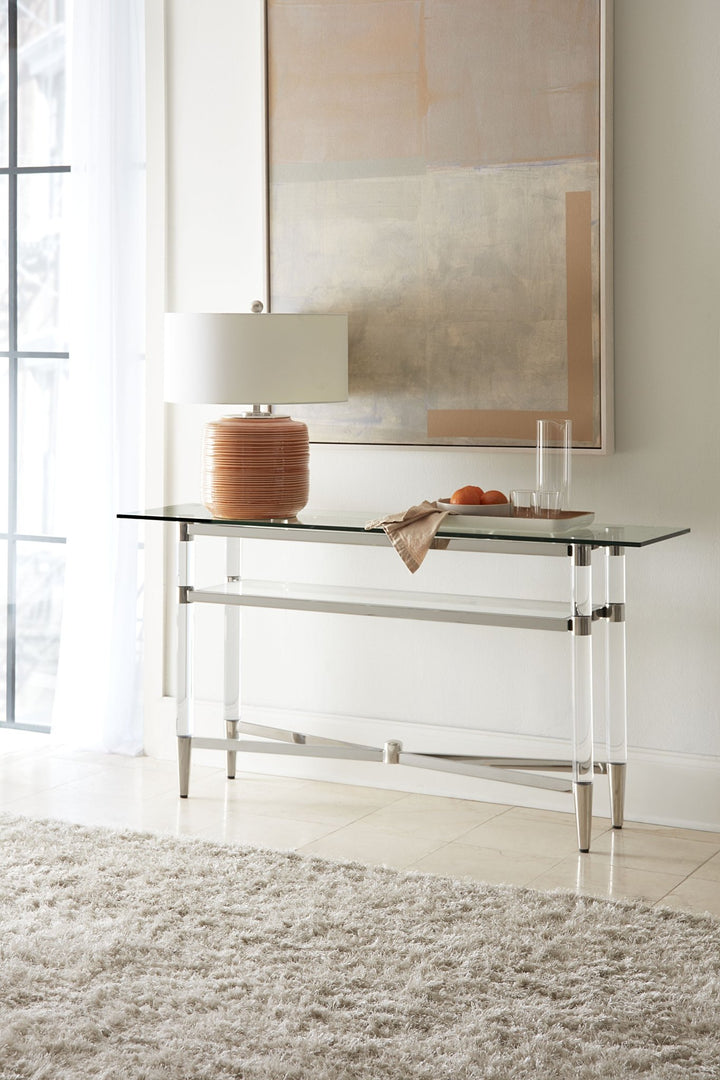 Marilyn Glass Top Dining Server in Polished Stainless Steel and Clear Acrylic Sideboard modern furniture Contempo Furniture