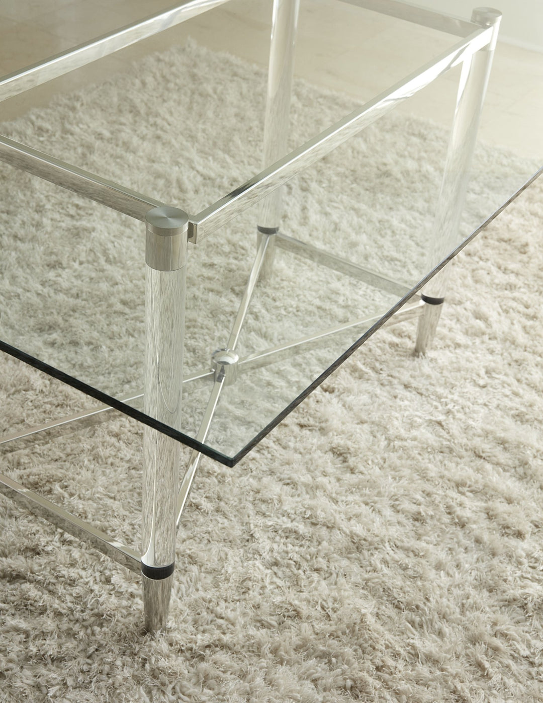 Marilyn Glass Top Dining Table in Polished Stainless Steel and Clear Acrylic Table modern furniture Contempo Furniture
