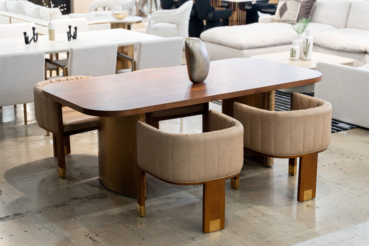 Marjorie  Modern Walnut + Brushed Gold Rectangular Dining Table