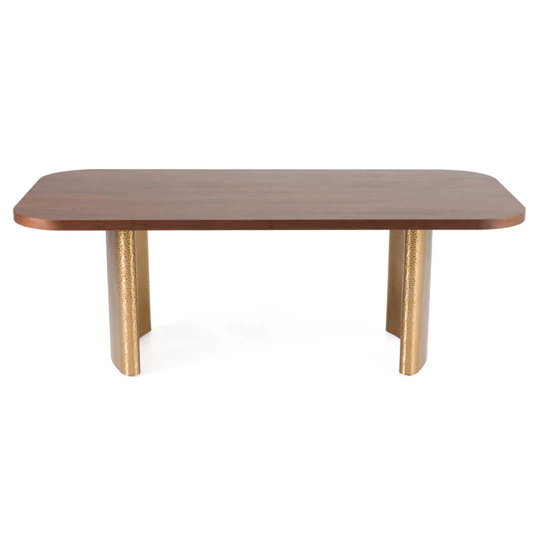 Marjorie  Modern Walnut + Brushed Gold Rectangular Dining Table