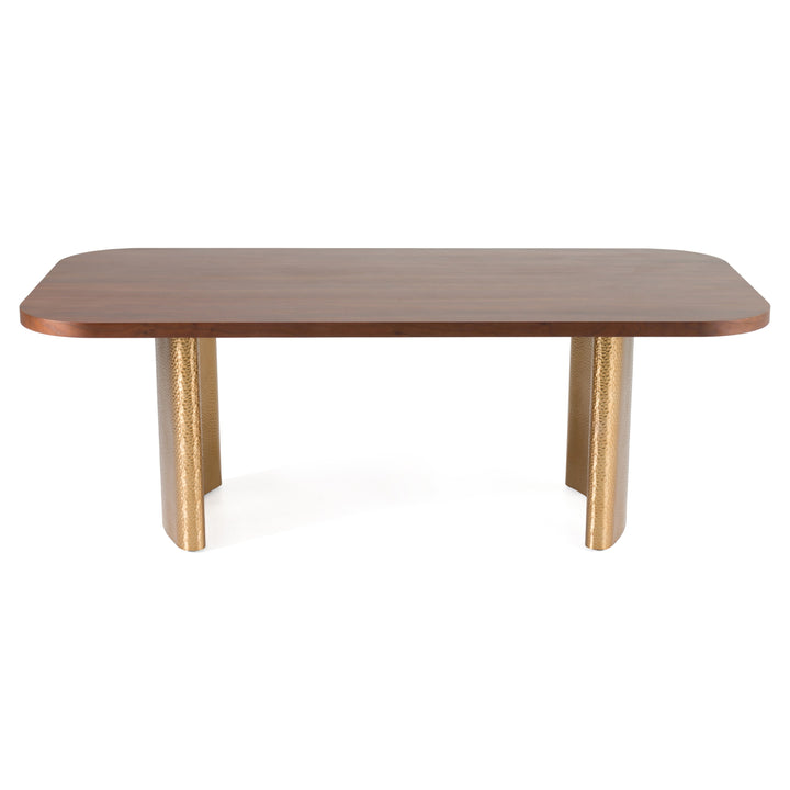 Marjorie  Modern Walnut + Brushed Gold Rectangular Dining Table