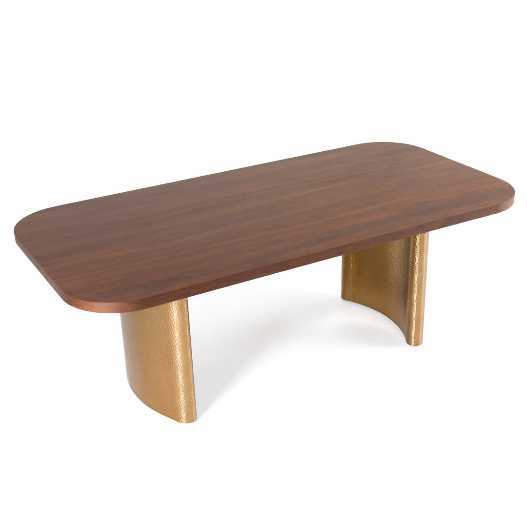 Marjorie  Modern Walnut + Brushed Gold Rectangular Dining Table