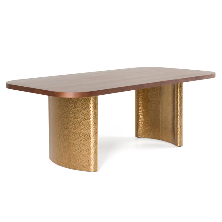 Marjorie  Modern Walnut + Brushed Gold Rectangular Dining Table