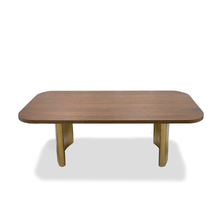 Marjorie - Modern Walnut + Brushed Gold Rectangular Dining Table
