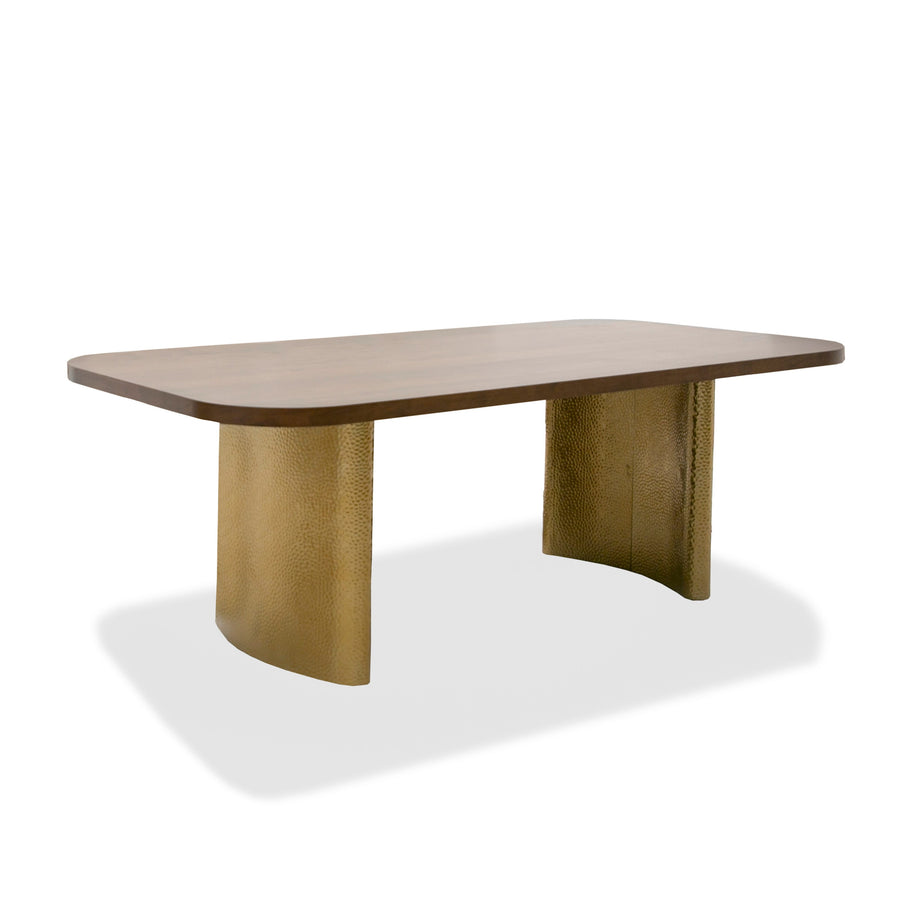 Marjorie - Modern Walnut  Brushed Gold Rectangular Dining Table
