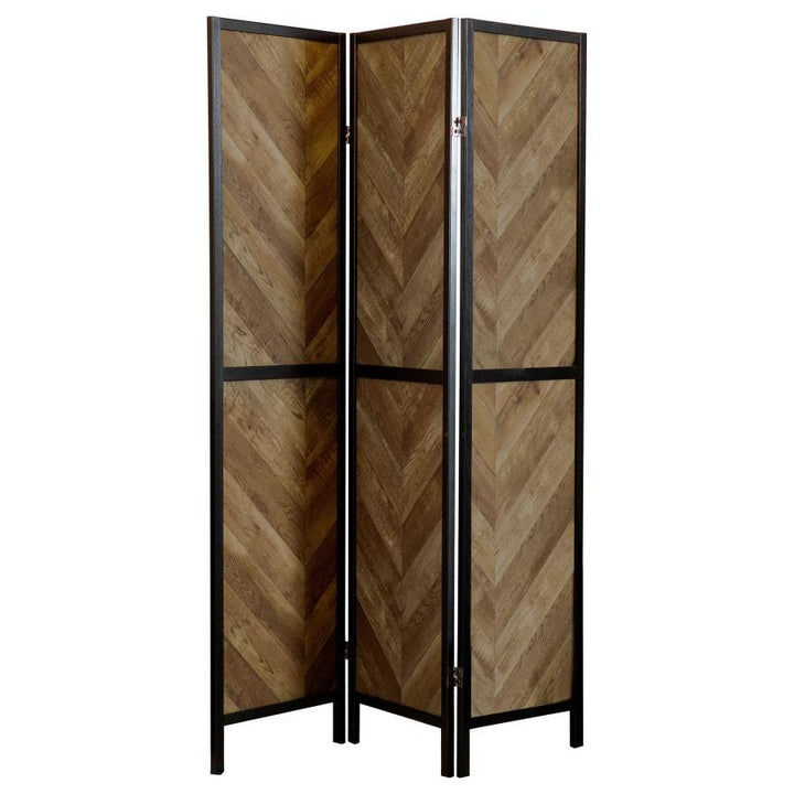 Marlene - 3 - Panel Room Divider Folding Screen - Rustic Tobacco Room Divider modern furniture Contempo Furniture