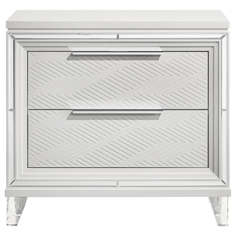 Marmore - 2 - Drawer Nightstand Bedside Table - White Nightstand w/ Charging Station modern furniture Contempo Furniture