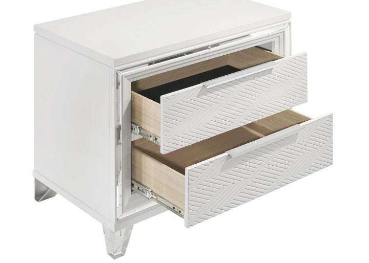 Marmore - 2 - Drawer Nightstand Bedside Table - White Nightstand w/ Charging Station modern furniture Contempo Furniture