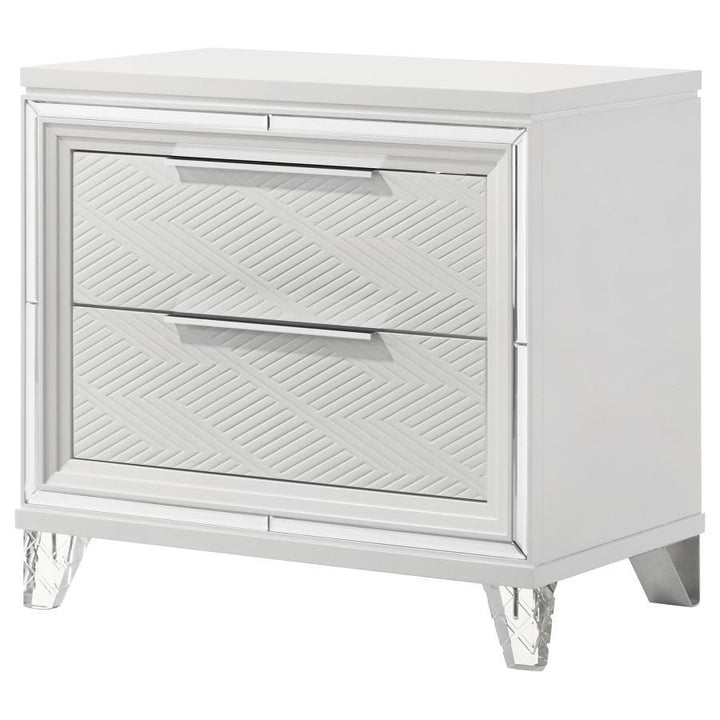 Marmore - 2 - Drawer Nightstand Bedside Table - White Nightstand w/ Charging Station modern furniture Contempo Furniture