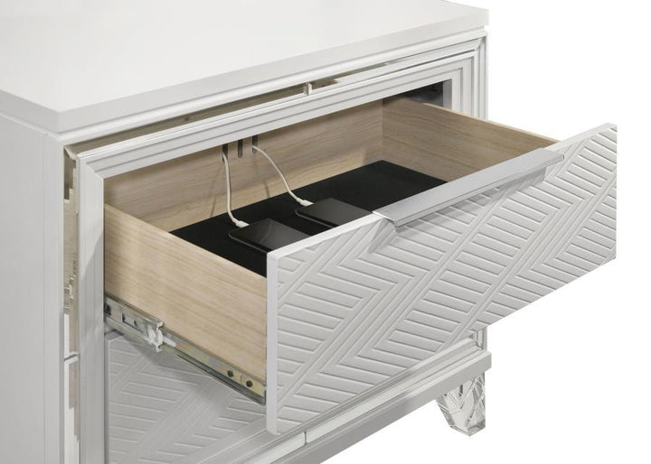 Marmore - 2 - Drawer Nightstand Bedside Table - White Nightstand w/ Charging Station modern furniture Contempo Furniture