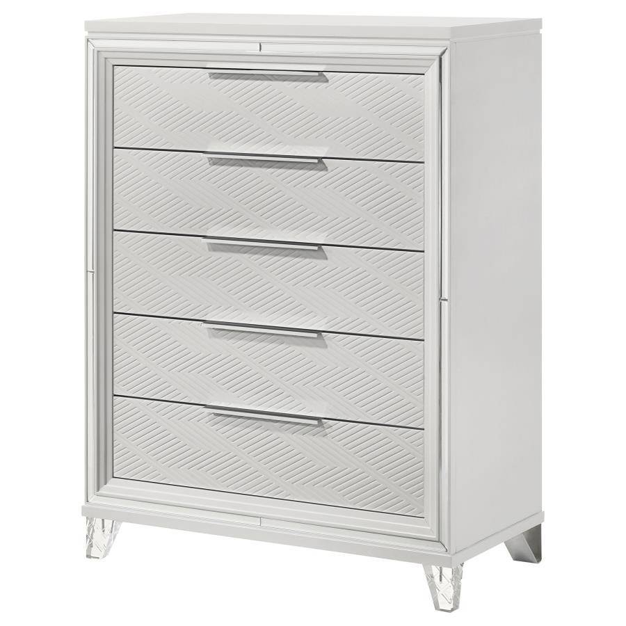 Marmore - 5 - Drawer Bedroom Chest Of Drawers - White Accent Chest modern furniture Contempo Furniture
