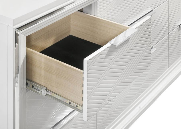 Marmore - 9 - Drawer Dresser And LED Mirror - White Dresser &amp; Mirror modern furniture Contempo Furniture