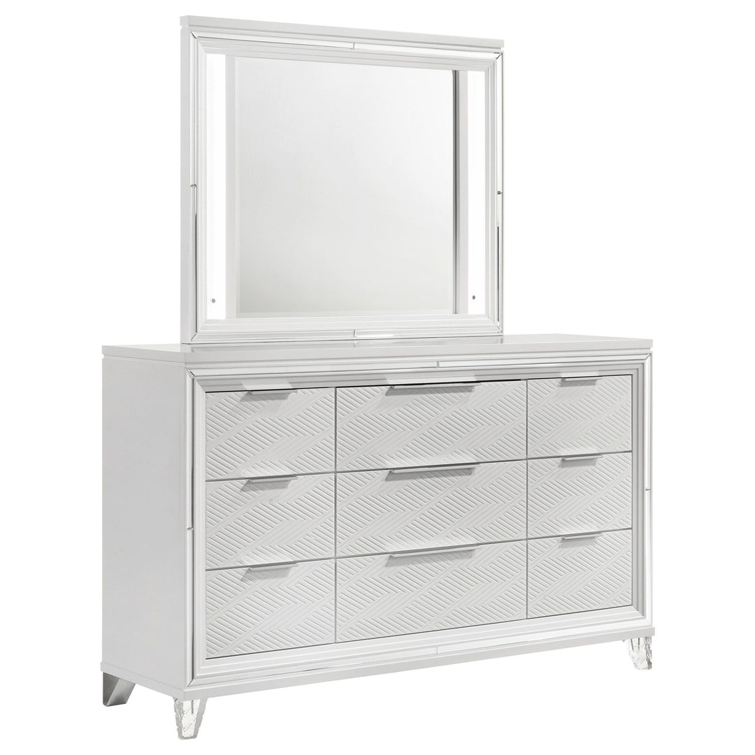 Marmore - 9 - Drawer Dresser And LED Mirror - White Dresser & Mirror modern furniture Contempo Furniture