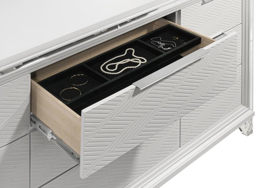 Marmore - 9 - Drawer Dresser And LED Mirror - White Dresser & Mirror modern furniture Contempo Furniture