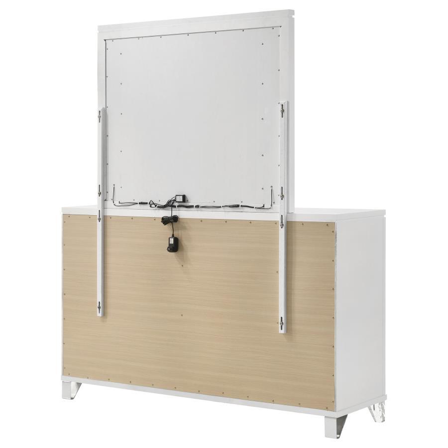 Marmore - 9 - Drawer Dresser And LED Mirror - White Dresser & Mirror modern furniture Contempo Furniture