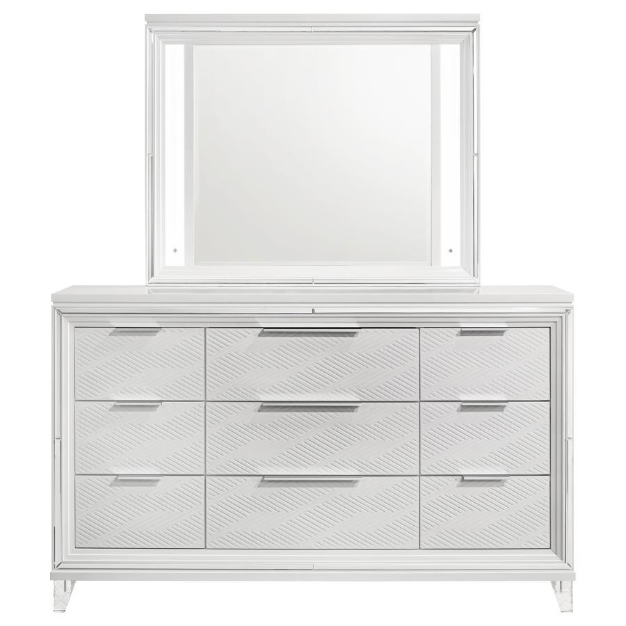 Marmore - 9 - Drawer Dresser And LED Mirror - White Dresser & Mirror modern furniture Contempo Furniture