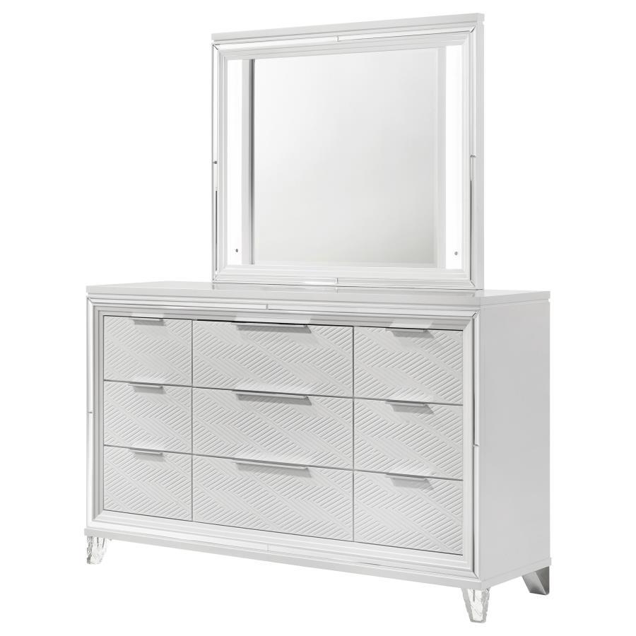 Marmore - 9 - Drawer Dresser And LED Mirror - White Dresser & Mirror modern furniture Contempo Furniture