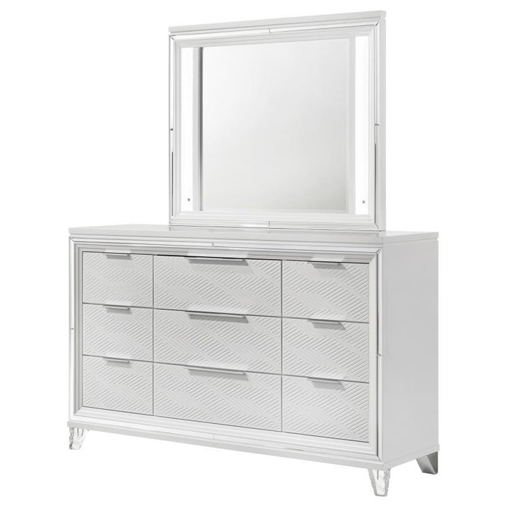 Marmore - 9 - Drawer Dresser And LED Mirror - White Dresser &amp; Mirror modern furniture Contempo Furniture