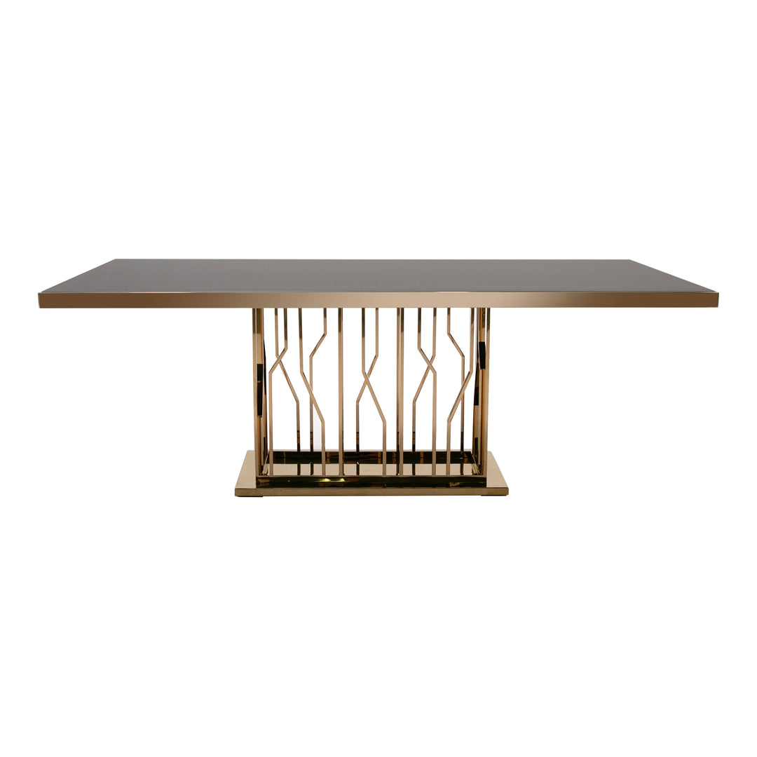 Marston Modern Black Glass & Rosegold Dining Table