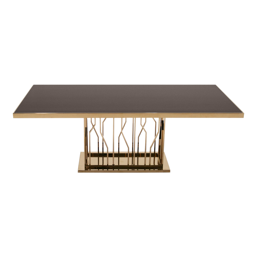 Marston Modern Black Glass & Rosegold Dining Table