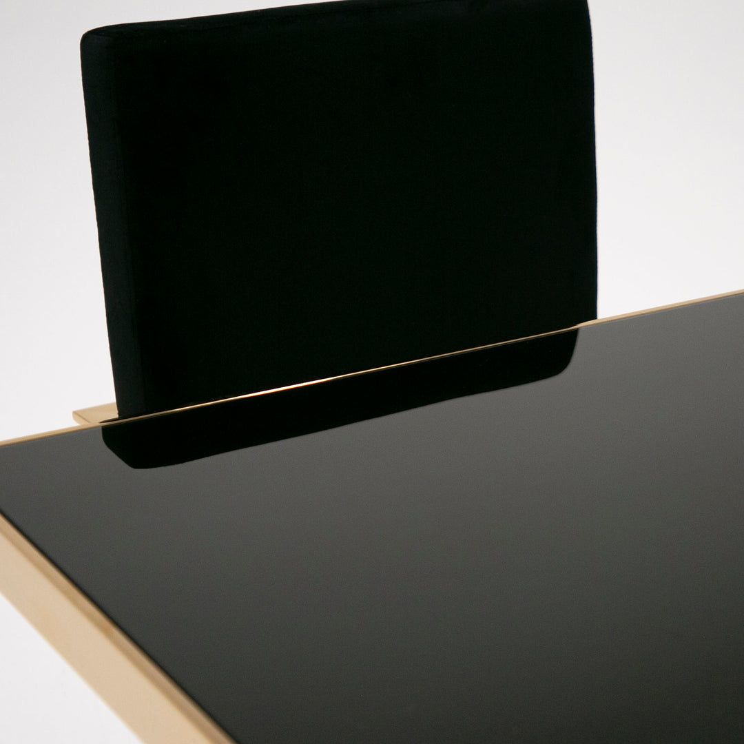 Marston Modern Black Glass & Rosegold Dining Table