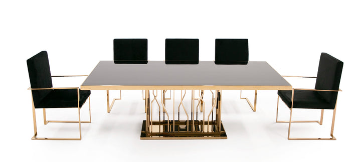 Marston Modern Black Glass &amp; Rosegold Dining Table