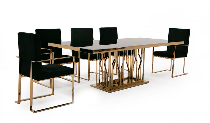 Marston Modern Black Glass &amp; Rosegold Dining Table