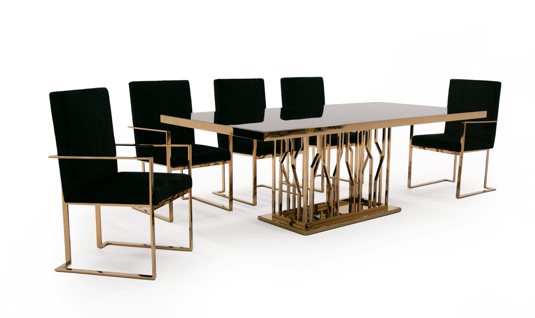 Marston Modern Black Glass & Rosegold Dining Table