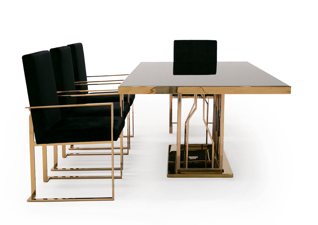 Marston Modern Black Glass & Rosegold Dining Table