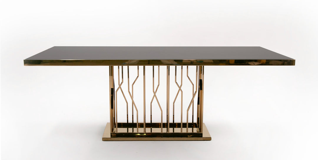 Marston Modern Black Glass & Rosegold Dining Table