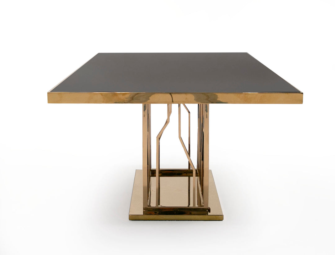 Marston Modern Black Glass & Rosegold Dining Table
