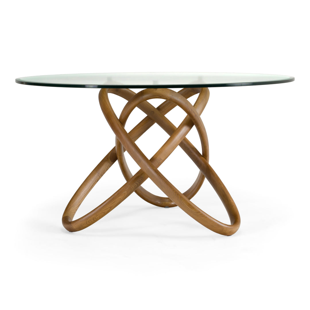 Mason Modern Round Glass & Walnut Dining Table