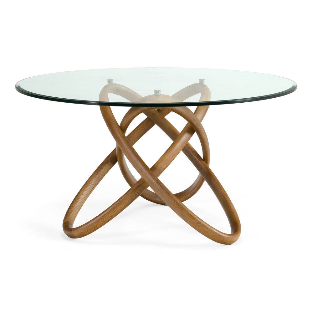 Mason Modern Round Glass & Walnut Dining Table - View 4