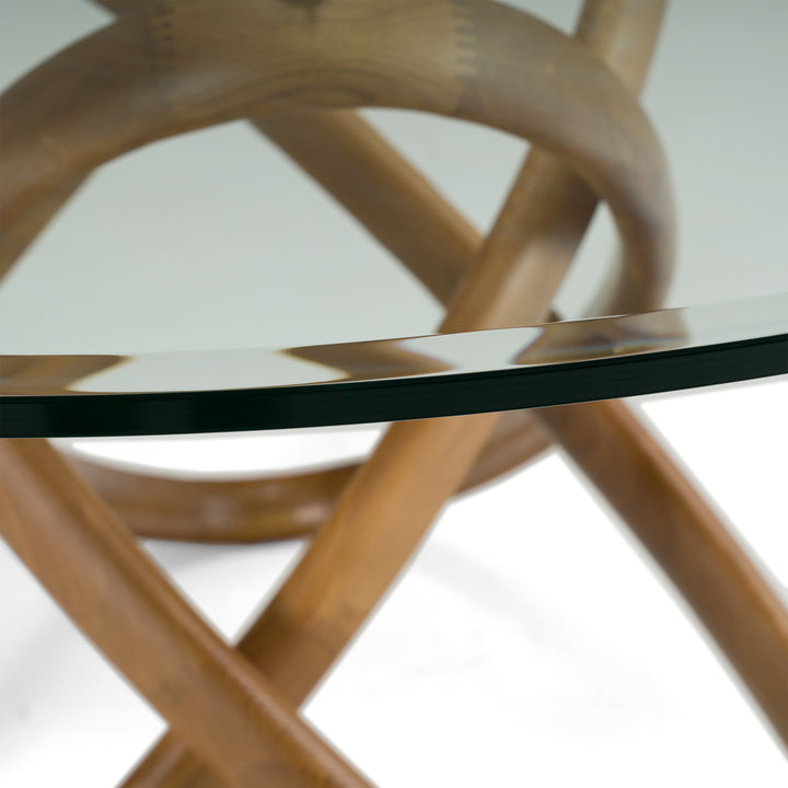 Mason Modern Round Glass &amp; Walnut Dining Table