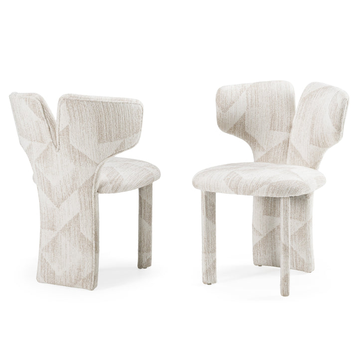 Masuda - Modern Beige Pattern Fabric Dining Chair (Set of 2)