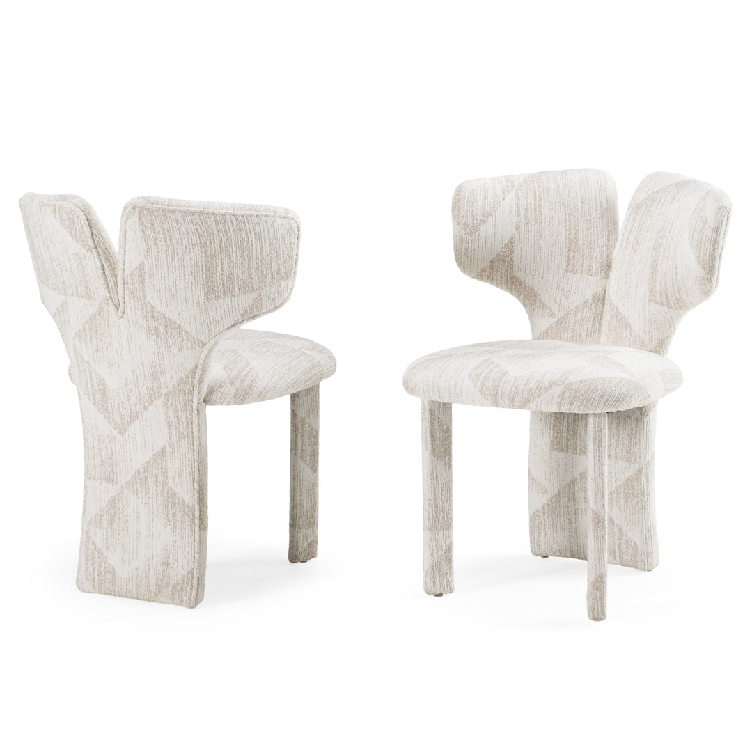 Masuda - Modern Beige Pattern Fabric Dining Chair (Set of 2)