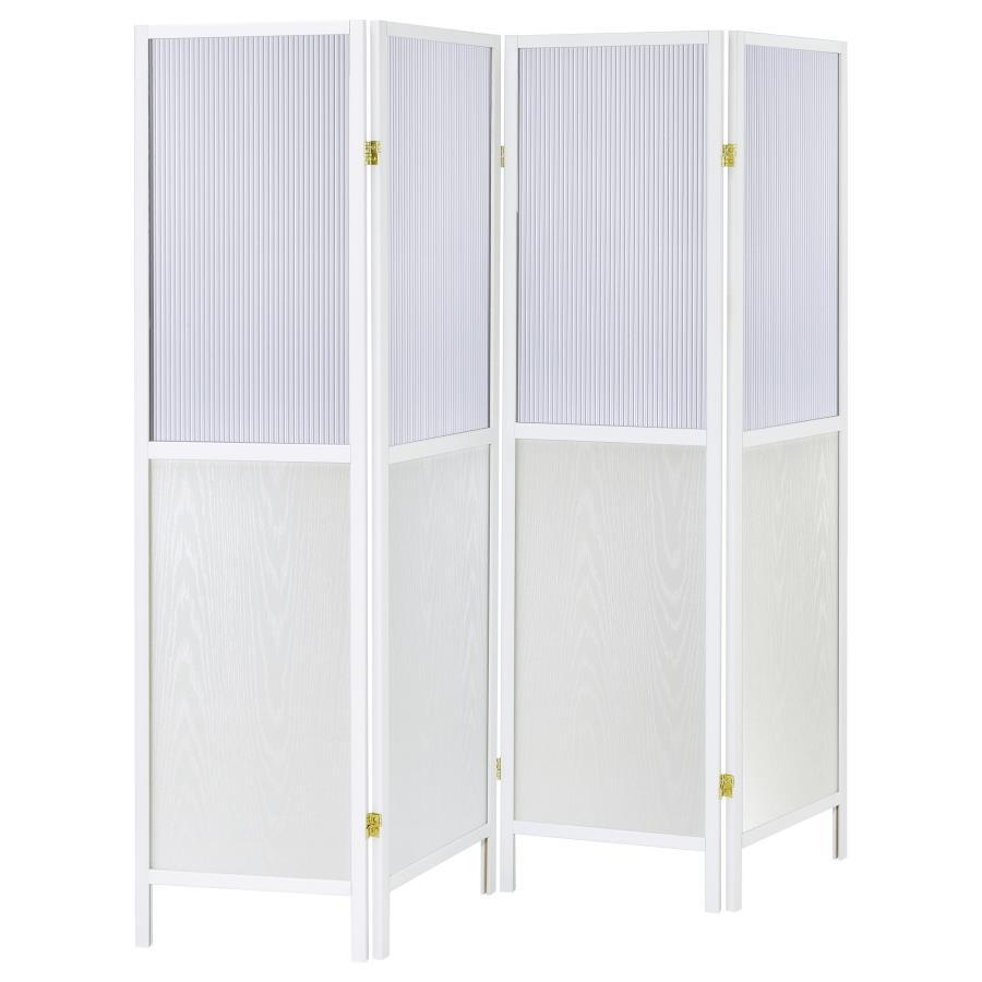 Mattison - 4 - Panel Room Divider Folding Shoji Screen - White Room Divider modern furniture Contempo Furniture